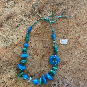 Vintage ceramic green and blue necklace.